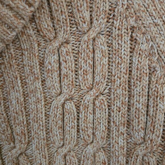 Talbots Cable Cowl Neck Sweater Tan Marled Gold Button Detail Sustainable Size M - Picture 6 of 8